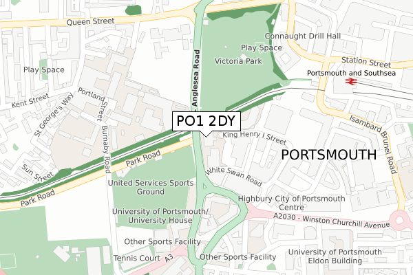 PO1 2DY map - large scale - OS Open Zoomstack (Ordnance Survey)