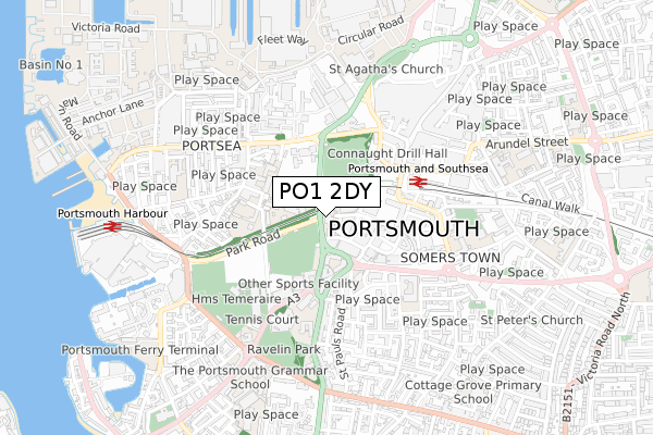 PO1 2DY map - small scale - OS Open Zoomstack (Ordnance Survey)