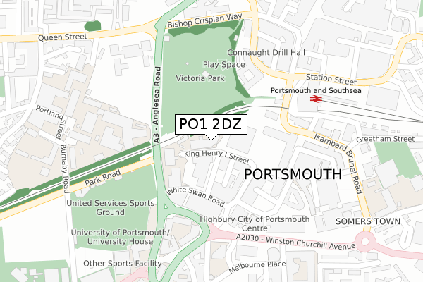 PO1 2DZ map - large scale - OS Open Zoomstack (Ordnance Survey)