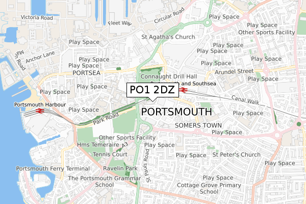 PO1 2DZ map - small scale - OS Open Zoomstack (Ordnance Survey)