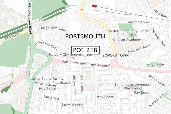 PO1 2EB map - large scale - OS Open Zoomstack (Ordnance Survey)