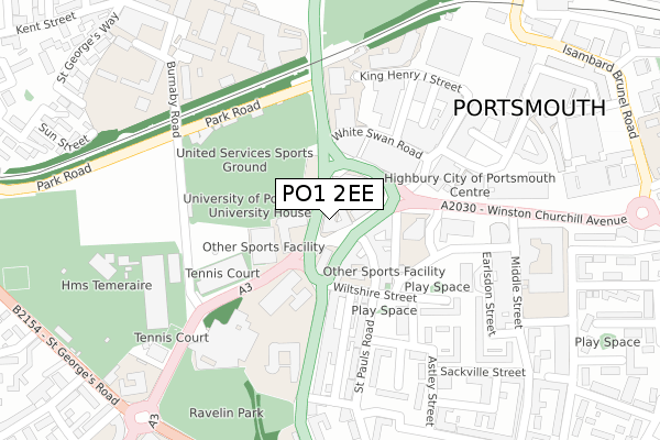 PO1 2EE map - large scale - OS Open Zoomstack (Ordnance Survey)