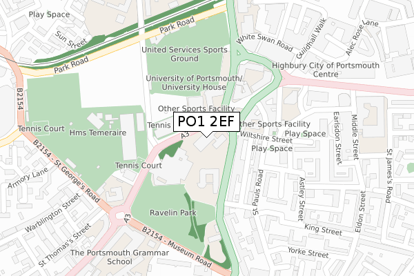 PO1 2EF map - large scale - OS Open Zoomstack (Ordnance Survey)