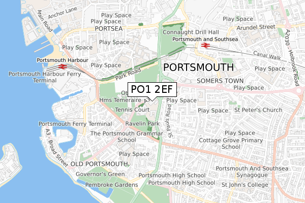 PO1 2EF map - small scale - OS Open Zoomstack (Ordnance Survey)