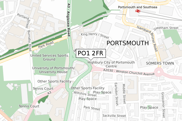 PO1 2FR map - large scale - OS Open Zoomstack (Ordnance Survey)