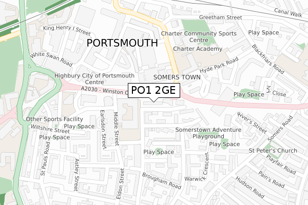 PO1 2GE map - large scale - OS Open Zoomstack (Ordnance Survey)