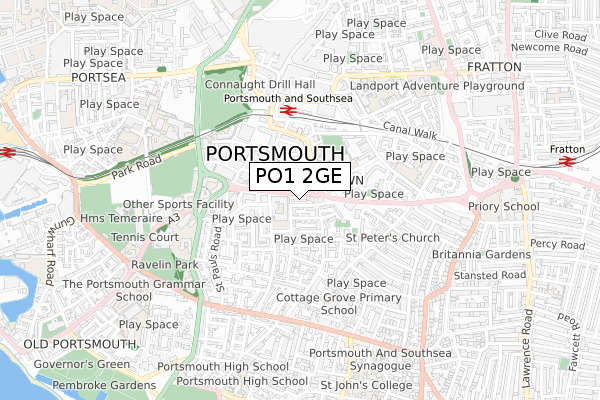 PO1 2GE map - small scale - OS Open Zoomstack (Ordnance Survey)