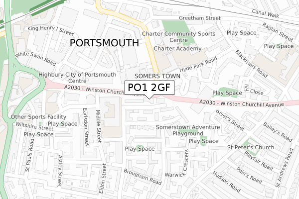 PO1 2GF map - large scale - OS Open Zoomstack (Ordnance Survey)