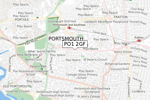 PO1 2GF map - small scale - OS Open Zoomstack (Ordnance Survey)