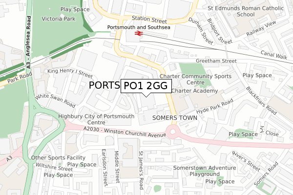 PO1 2GG map - large scale - OS Open Zoomstack (Ordnance Survey)