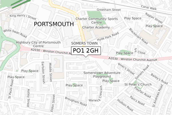 PO1 2GH map - large scale - OS Open Zoomstack (Ordnance Survey)