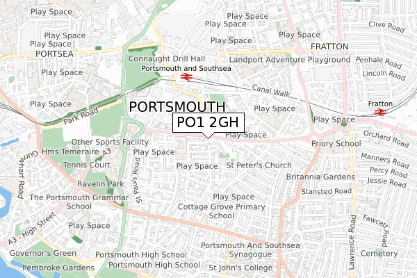 PO1 2GH map - small scale - OS Open Zoomstack (Ordnance Survey)