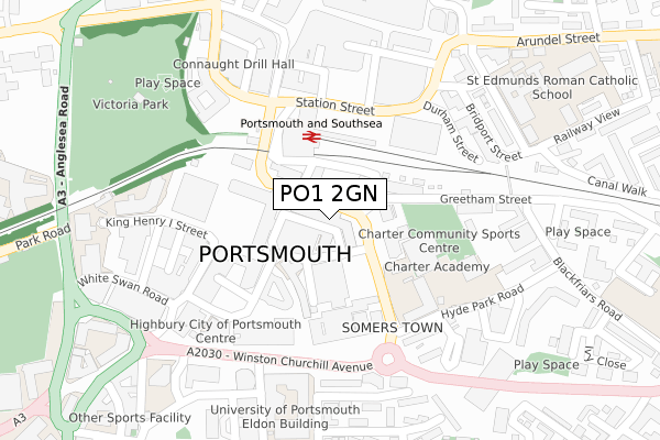 PO1 2GN map - large scale - OS Open Zoomstack (Ordnance Survey)