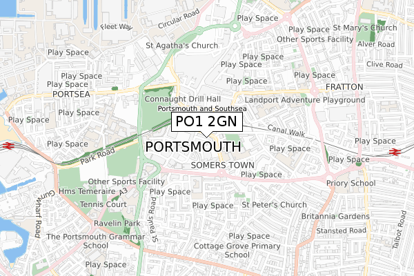 PO1 2GN map - small scale - OS Open Zoomstack (Ordnance Survey)