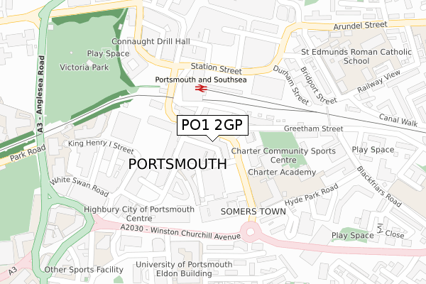 PO1 2GP map - large scale - OS Open Zoomstack (Ordnance Survey)