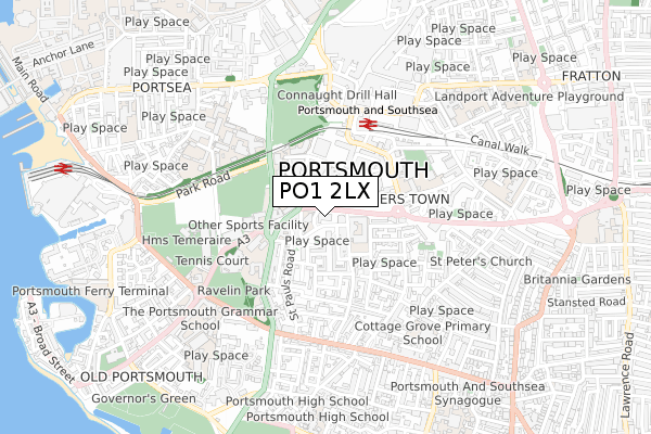 PO1 2LX map - small scale - OS Open Zoomstack (Ordnance Survey)