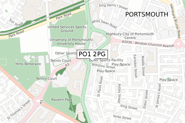 PO1 2PG map - large scale - OS Open Zoomstack (Ordnance Survey)