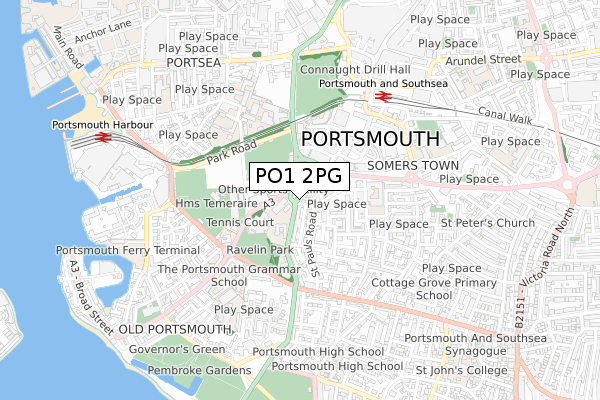 PO1 2PG map - small scale - OS Open Zoomstack (Ordnance Survey)