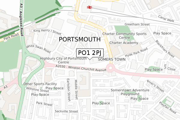 PO1 2PJ map - large scale - OS Open Zoomstack (Ordnance Survey)