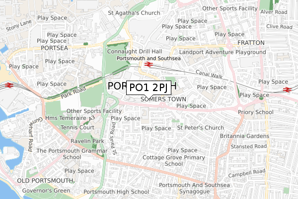 PO1 2PJ map - small scale - OS Open Zoomstack (Ordnance Survey)