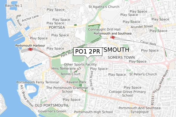 PO1 2PR map - small scale - OS Open Zoomstack (Ordnance Survey)