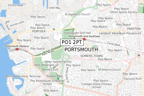 PO1 2PT map - small scale - OS Open Zoomstack (Ordnance Survey)