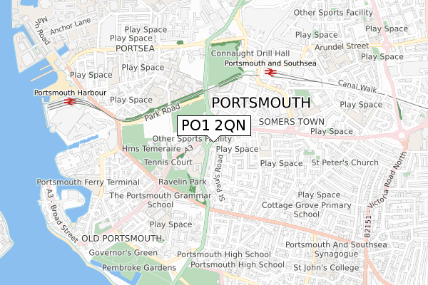 PO1 2QN map - small scale - OS Open Zoomstack (Ordnance Survey)