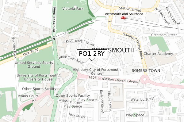 PO1 2RY map - large scale - OS Open Zoomstack (Ordnance Survey)