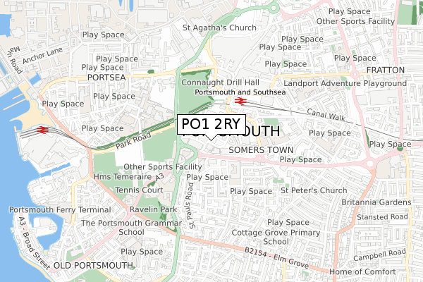 PO1 2RY map - small scale - OS Open Zoomstack (Ordnance Survey)