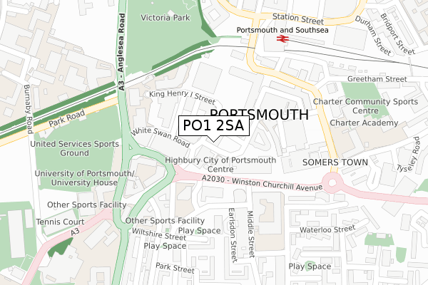 PO1 2SA map - large scale - OS Open Zoomstack (Ordnance Survey)