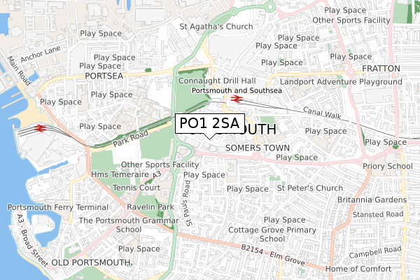 PO1 2SA map - small scale - OS Open Zoomstack (Ordnance Survey)