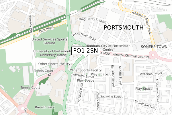 PO1 2SN map - large scale - OS Open Zoomstack (Ordnance Survey)