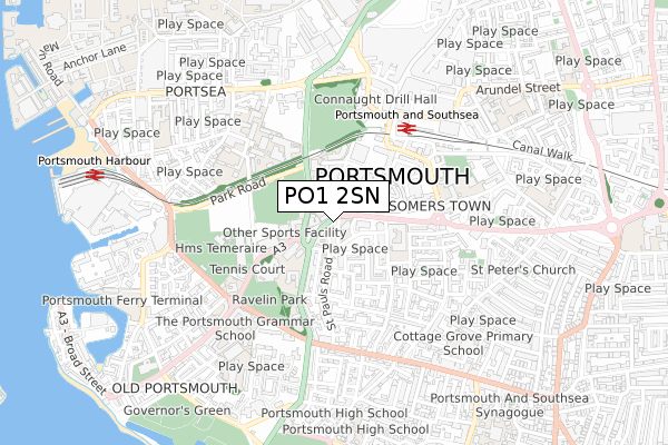 PO1 2SN map - small scale - OS Open Zoomstack (Ordnance Survey)