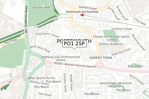 PO1 2SP map - large scale - OS Open Zoomstack (Ordnance Survey)