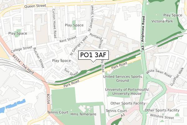 PO1 3AF map - large scale - OS Open Zoomstack (Ordnance Survey)