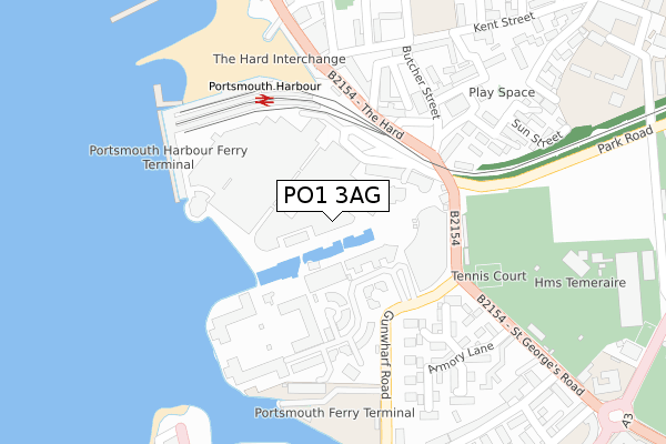 PO1 3AG map - large scale - OS Open Zoomstack (Ordnance Survey)