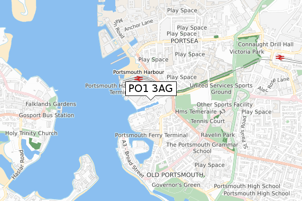 PO1 3AG map - small scale - OS Open Zoomstack (Ordnance Survey)