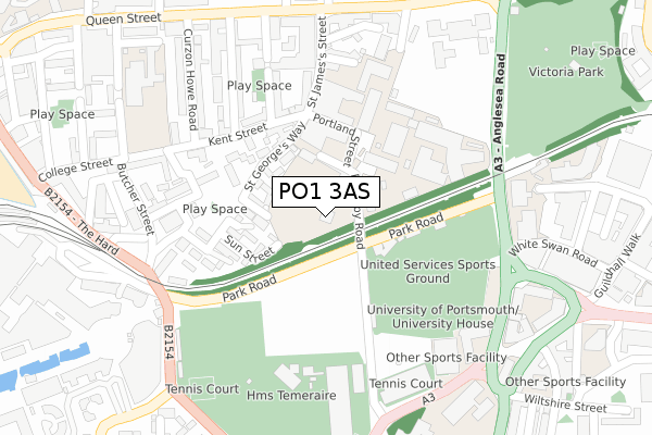 PO1 3AS map - large scale - OS Open Zoomstack (Ordnance Survey)