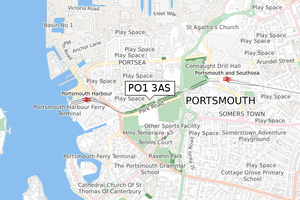 PO1 3AS map - small scale - OS Open Zoomstack (Ordnance Survey)