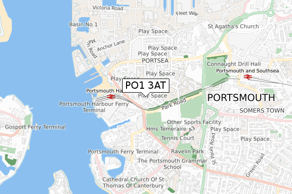 PO1 3AT map - small scale - OS Open Zoomstack (Ordnance Survey)