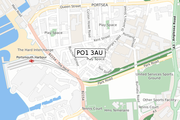 PO1 3AU map - large scale - OS Open Zoomstack (Ordnance Survey)