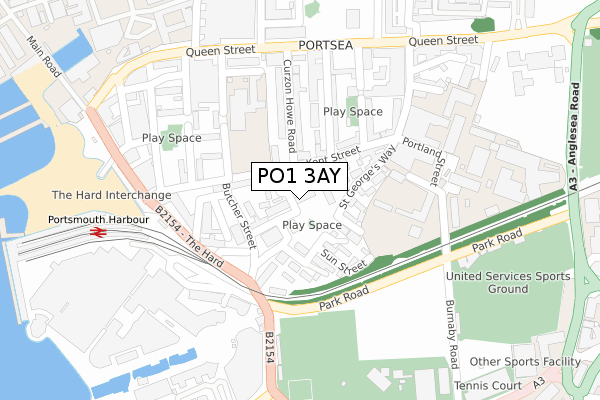 PO1 3AY map - large scale - OS Open Zoomstack (Ordnance Survey)