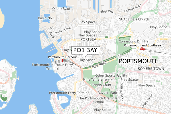 PO1 3AY map - small scale - OS Open Zoomstack (Ordnance Survey)