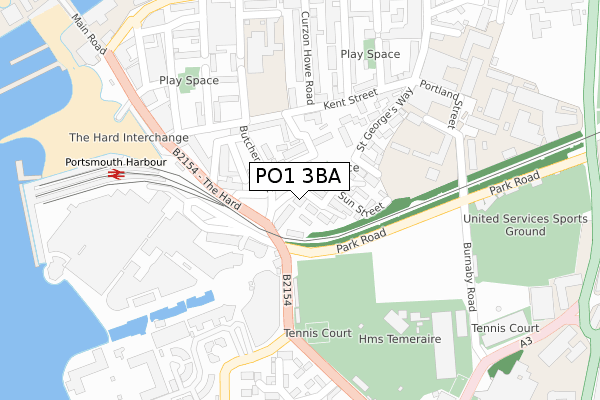 PO1 3BA map - large scale - OS Open Zoomstack (Ordnance Survey)