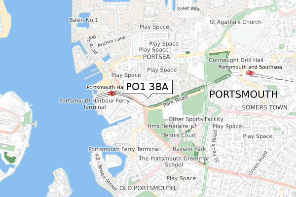 PO1 3BA map - small scale - OS Open Zoomstack (Ordnance Survey)