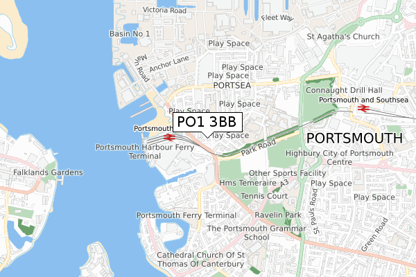 PO1 3BB map - small scale - OS Open Zoomstack (Ordnance Survey)