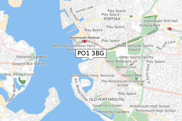 PO1 3BG map - small scale - OS Open Zoomstack (Ordnance Survey)