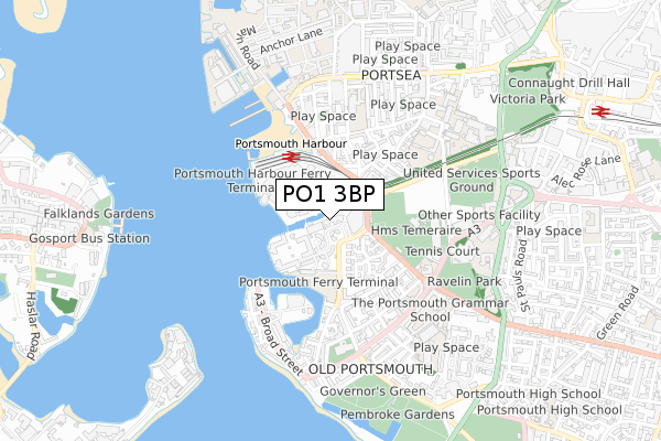 PO1 3BP map - small scale - OS Open Zoomstack (Ordnance Survey)