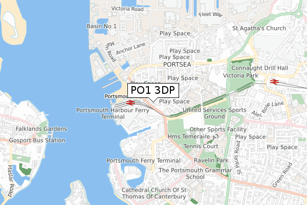 PO1 3DP map - small scale - OS Open Zoomstack (Ordnance Survey)