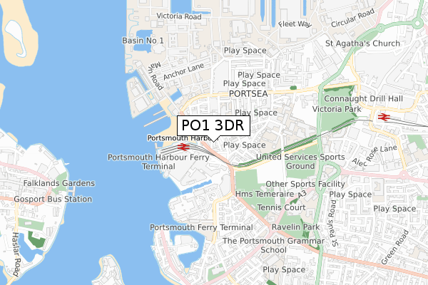 PO1 3DR map - small scale - OS Open Zoomstack (Ordnance Survey)